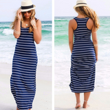 Sexy Lady Womens Hobo Stripe Summer Beach Dress Long Maxi Vest Sundress 3 Colors