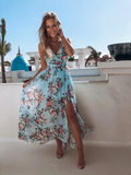 Bjlxn Summer Chiffon Long Dress Women Elegant Ladies Fashion Print Boho Beach Midi Dresses For Woman Sexy Split Maxi Vestidos