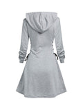 Plus Size Gothic Hooded Sweatshirt Dress - Lace-Up Side Drawstring, Elegant & Comfy, Machine Washable