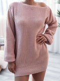 Mid-Length Long Sleeve Knit Dress with Relaxed Fit, Polyester Fabric, Crew Neck, No Pockets, No Lining, Suitable for Autumn and Winter