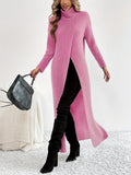 Elegant Fall/Winter Maxi Dress: Long Sleeve, High Neck with Split Hem for Women — Durable & Comfort Fit