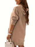 Bjlxn Cozy Kangaroo Pocket Long Sleeve Sweatshirt Dress - Soft, Casual, Solid Color, Drawstring Hooded, Above Knee, Relaxed Fit, Women's Clothing for Everyday Wear