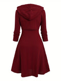 Y2K-Inspired Hooded Cable Knit Sweater & Dress Set - Stretchy Polyester Blend, Machine Washable - Perfect for Fall/Winter