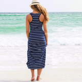 Sexy Lady Womens Hobo Stripe Summer Beach Dress Long Maxi Vest Sundress 3 Colors