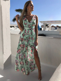 Bjlxn Summer Chiffon Long Dress Women Elegant Ladies Fashion Print Boho Beach Midi Dresses For Woman Sexy Split Maxi Vestidos