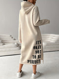 Bjlxn Cozy Letter Print Drawstring Hooded Sweatshirt Dress - Women's Casual Long Sleeve Loose Fit Clothing for Fall & Winter, Soft and Warm Fleece Lined Dress with Adjustable Drawstring Waist