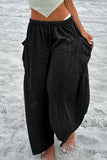 Bjlxn - Casual Simplicity Solid Pocket Loose Mid Waist Wide Leg Solid Color Bottoms