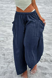 Bjlxn - Casual Simplicity Solid Pocket Loose Mid Waist Wide Leg Solid Color Bottoms