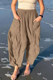 Bjlxn - Casual Simplicity Solid Pocket Loose Mid Waist Wide Leg Solid Color Bottoms