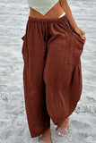 Bjlxn - Casual Simplicity Solid Pocket Loose Mid Waist Wide Leg Solid Color Bottoms