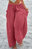 Bjlxn - Casual Simplicity Solid Pocket Loose Mid Waist Wide Leg Solid Color Bottoms