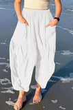 Bjlxn - Casual Simplicity Solid Pocket Loose Mid Waist Wide Leg Solid Color Bottoms