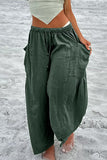 Bjlxn - Casual Simplicity Solid Pocket Loose Mid Waist Wide Leg Solid Color Bottoms