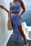 Bjlxn - Sexy Vacation Solid Patchwork Slit O Neck Sleeveless Two Pieces