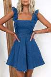 Sweet Elegant Make Old Flounce Denim Dresses