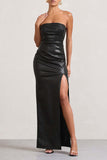 Bjlxn - Sexy Solid Backless Slit Strapless One Step Skirt Dresses