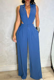 Bjlxn - Casual Solid Hollowed Out Turndown Collar Skinny Jumpsuits