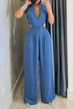 Bjlxn - Casual Solid Hollowed Out Turndown Collar Skinny Jumpsuits