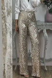 Bjlxn - Casual Solid Sequins Sequined Straight High Waist Speaker Solid Color Bottoms