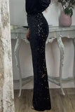 Bjlxn - Casual Solid Sequins Sequined Straight High Waist Speaker Solid Color Bottoms