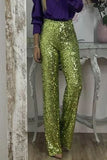 Bjlxn - Casual Solid Sequins Sequined Straight High Waist Speaker Solid Color Bottoms