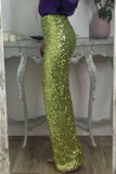 Bjlxn - Casual Solid Sequins Sequined Straight High Waist Speaker Solid Color Bottoms