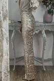 Bjlxn - Casual Solid Sequins Sequined Straight High Waist Speaker Solid Color Bottoms