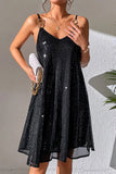 Bjlxn - Sexy Solid Sequins Mesh V Neck Sling Dresses