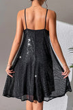 Bjlxn - Sexy Solid Sequins Mesh V Neck Sling Dresses