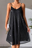 Bjlxn - Sexy Solid Sequins Mesh V Neck Sling Dresses