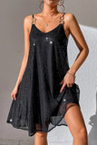 Bjlxn - Sexy Solid Sequins Mesh V Neck Sling Dresses