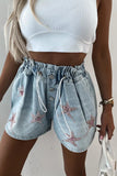 Bjlxn - Casual Street The stars Draw String Hot Drill High Waist Loose Denim Shorts