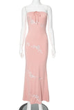 Bjlxn - Sexy Flowers Embroidered Bandage Strapless One Step Skirt Dresses