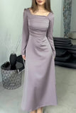 Bjlxn - Celebrities Elegant Solid Bandage Fold Square Collar Waist Skirt Dresses