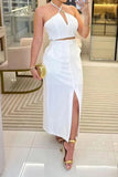 Bjlxn - Sexy Solid Slit Halter Sleeveless Two Pieces