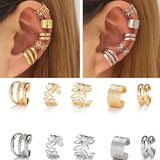 Bjlxn 5pcs Boho & Hip Hop Style Women'S Ear Cuff Set - No Piercing Required, Iron Clip-On Earrings For Everyday & Party Wear