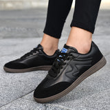 Bjlxn Casual Sneakers - Waterproof, All-Season Black Flats with Lace-Up Design for Couples