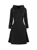 Plus Size Gothic Hooded Sweatshirt Dress - Lace-Up Side Drawstring, Elegant & Comfy, Machine Washable