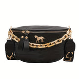 Stylish Crocodile Pattern PU Leather Crossbody Chest Bag with Wide Strap and Chain Decor