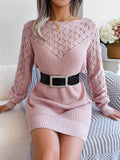 Plus Size Hollow Out Knitted Sweater Dress for Women, Elegant Long Sleeve Dress for Spring & Winter