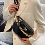 Stylish Crocodile Pattern PU Leather Crossbody Chest Bag with Wide Strap and Chain Decor