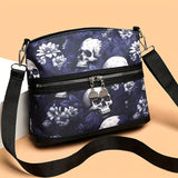 Vibrant Gothic Floral Skull Crossbody Bag - Women's Punk Style Shoulder Bag for Daily Commuter and Work with Adjustable Strap, Multi-Functional Travel Purse, Spacious Interior, and Stylish Design