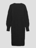 Chic Warm V-Neck Midi Sweater Dress - Hollow Detail, Semi-Sheer Elegance, Perfect for Fall/Winter