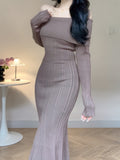 Stunning Off-Shoulder Mermaid Dress - Women's Elegant Long Sleeve Bodycon Sweater Dress for Spring & Fall - Soft, Stretchy, and Comfortable Clothing for Ladies