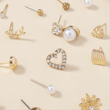 30 Pairs of Exquisite Alloy Love Letter Stud Earrings Set - Full Rhinestones, Round Faux Pearl Accents, Hypoallergenic, Comfortable Wear, Perfect for Daily Life, Party, Wedding, and Special Occasions