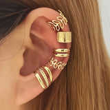 Bjlxn 5pcs Boho & Hip Hop Style Women'S Ear Cuff Set - No Piercing Required, Iron Clip-On Earrings For Everyday & Party Wear