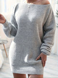 Mid-Length Long Sleeve Knit Dress with Relaxed Fit, Polyester Fabric, Crew Neck, No Pockets, No Lining, Suitable for Autumn and Winter