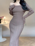 Stunning Off-Shoulder Mermaid Dress - Women's Elegant Long Sleeve Bodycon Sweater Dress for Spring & Fall - Soft, Stretchy, and Comfortable Clothing for Ladies