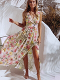 Bjlxn Summer Chiffon Long Dress Women Elegant Ladies Fashion Print Boho Beach Midi Dresses For Woman Sexy Split Maxi Vestidos