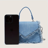 Stylish Mini Crossbody Bag - Chic Denim Blue Design, Magnetic Closure, Polyester Lined, Fashionable Shoulder Purse with Tassel Detail and Adjustable Strap for Women